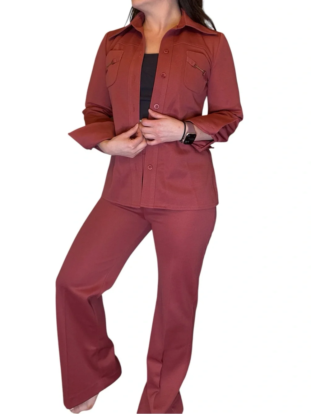 Vintage 70s Two Piece Set Sir Julian Rust Brown Shirt /Jacket and Pants